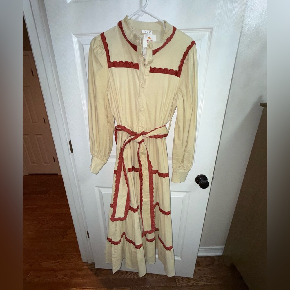 TCEC Beige and burnt orange Long Sleeve Dress